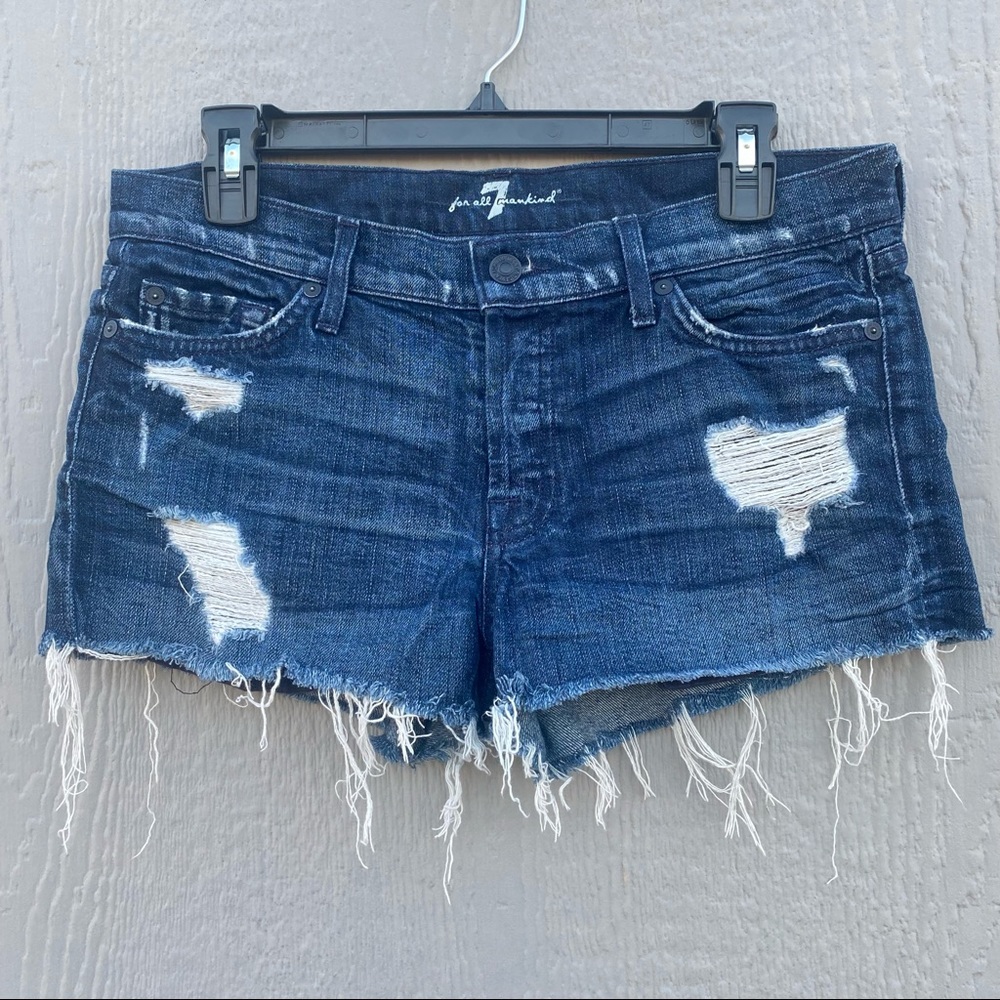 7 FOR ALL MANKIND Womens Size 27 NWOT Distressed Ripped Dark Denim Jean Shorts